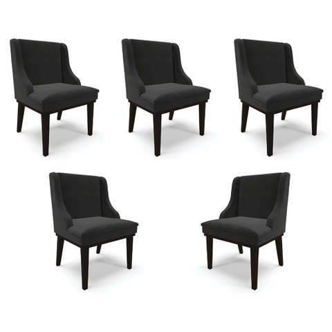 Kit 5 Cadeiras Decorativas Sala de Jantar Base Fixa de Madeira Firenze Veludo Preto G19 - Gran Belo
