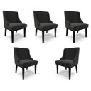 Ver imagem 1 de Kit 5 Cadeiras Decorativas Sala de Jantar Base Fixa de Madeira Firenze Veludo Preto G19 - Gran Belo