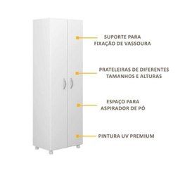 Armário Multiuso Multimóveis para Lavanderia/Aérea de Serviço com Porta Vassouras Branco - 3