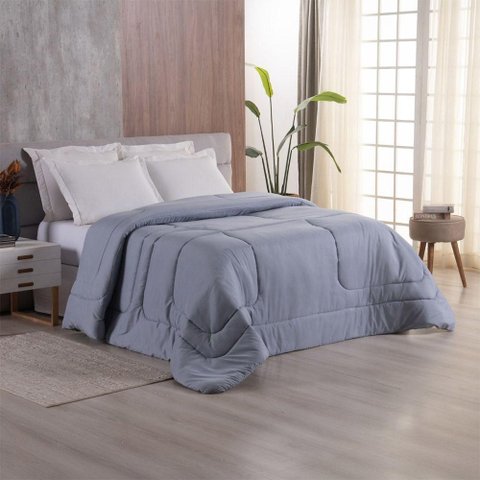 Edredom Bali Liso Casal 01 Peça Micropercal Dupla Face 400 Fios Macio - Cinza - 100% Poliéster
