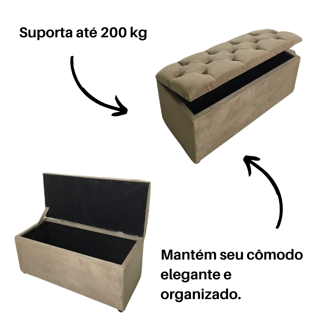 Bau Solteiro Capitonê Pé de Cama Decoração Guarda Objetivos Sapateira - Bege - 3