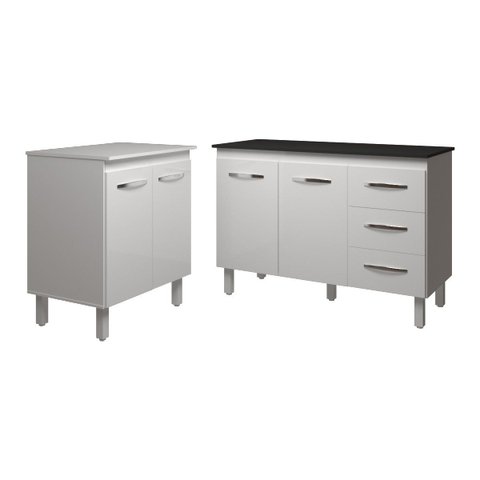 Balcão para Microondas ou Forno Branco e Armário Bruna 118 Cm Cozinha Gabinete Branco com Tampo Tamp