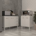 Ver imagem 3 de Balcão para Microondas ou Forno Branco e Armário Bruna 118 Cm Cozinha Gabinete Branco com Tampo Tamp
