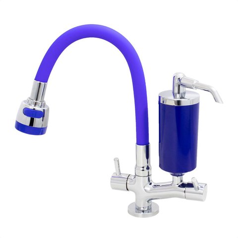 Torneira com Filtro Cozinha Mesa Duplo Jato Gourmet Azul