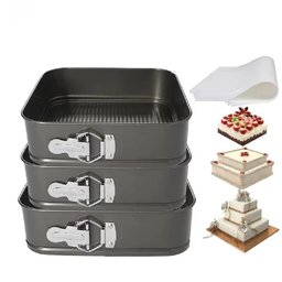 Kit 3 Forma Bolo Torta Fundo Removivel Assadeira Quadrada Antiaderente Multiuso Confeitaria Boleira - 3