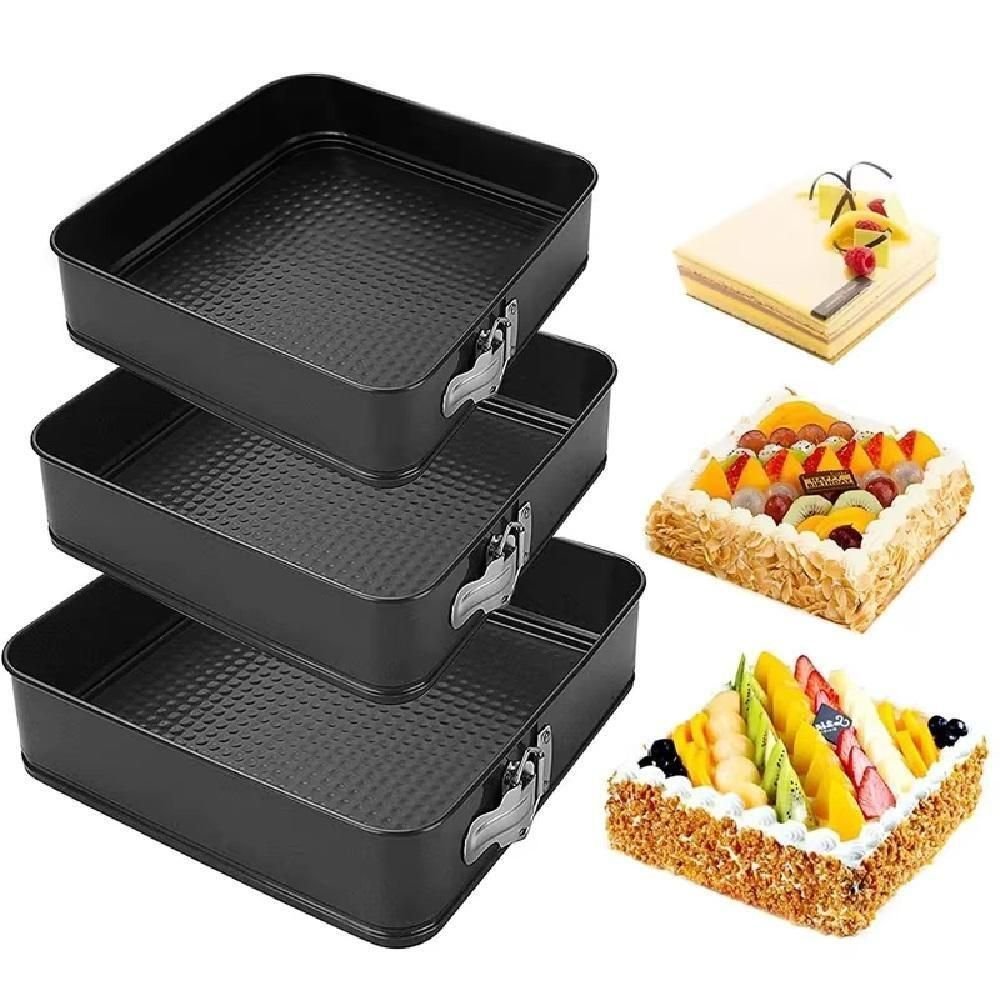Kit 3 Forma Bolo Torta Fundo Removivel Assadeira Quadrada Antiaderente Multiuso Confeitaria Boleira - 7
