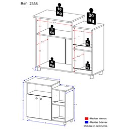 Balcão Multimóveis para Forno e Micro-ondas Branco Ref.2358 - 3