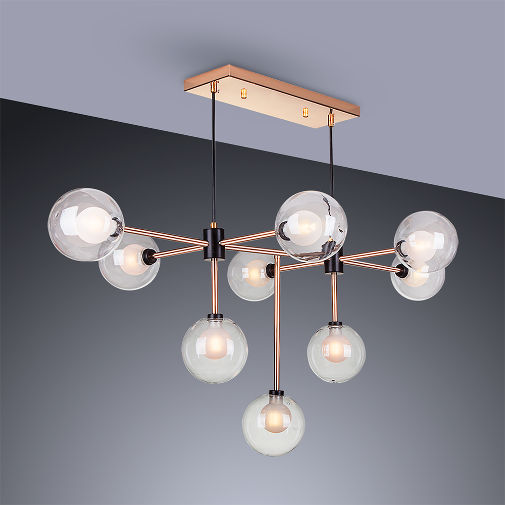 Lustre Pendente para Sala Sputnik Manhattan Moderno 9 Lâmpadas Bivolt:dourado com Preto/110v/220v - 2