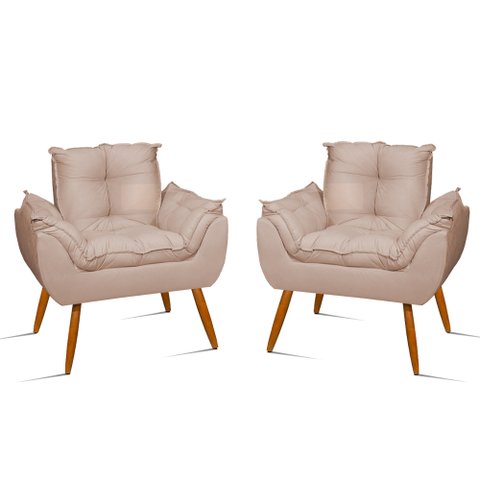 Kit 2 Poltronas Decorativas Opala Suede Pés Palito Bege