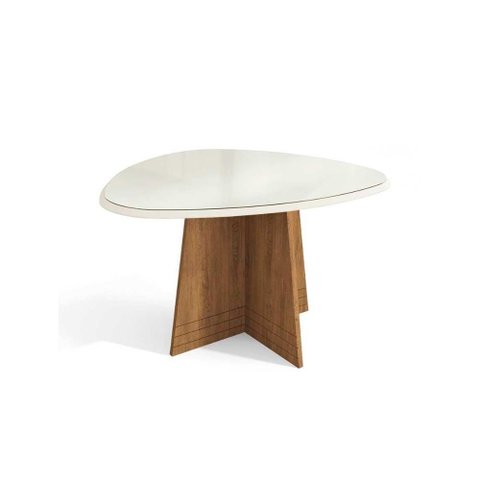 Mesa de Sala Jantar Lótus + Tampo com Vidro 135x105cm Freijó Off White