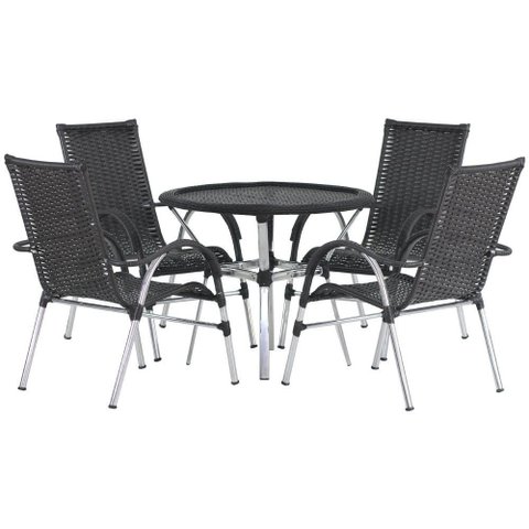 4 Cadeiras Vênus Alumínio e Mesa com Tampo Tramado para Jardim Piscina e Área Trama Original