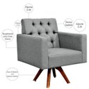 Ver imagem 3 de Poltrona Decorativa Giratória Base de Madeira Manu Capitonê Linho Cinza Escuro - Lyam Decor