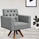 Ver imagem 2 de Poltrona Decorativa Giratória Base de Madeira Manu Capitonê Linho Cinza Escuro - Lyam Decor