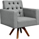 Ver imagem 1 de Poltrona Decorativa Giratória Base de Madeira Manu Capitonê Linho Cinza Escuro - Lyam Decor