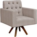 Ver imagem 3 de Kit 2 Poltronas Decorativas Giratória Sala Base de Madeira Manu Capitonê Linho Bege - Lyam Decor