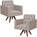 Ver imagem 1 de Kit 2 Poltronas Decorativas Giratória Sala Base de Madeira Manu Capitonê Linho Bege - Lyam Decor
