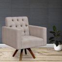 Ver imagem 2 de Kit 2 Poltronas Decorativas Giratória Sala Base de Madeira Manu Capitonê Linho Bege - Lyam Decor