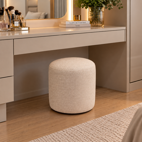 Puff Redondo Perse Decorativo Sala Tecido Linho