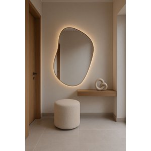 Puff Perse Decorativo Tecido Linho Banqueta Redondo
