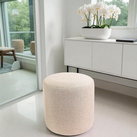 Puff Redondo Perse Decorativo Sala Tecido Linho