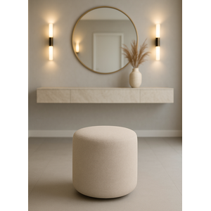 Puff Perse Decorativo Tecido Linho Banqueta Redondo