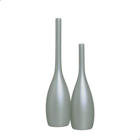 Vaso de Cerâmica para Decoração de Sala Dupla Tulipa Cinza Fosco