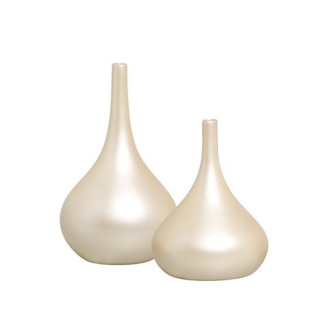 Dupla Vaso Jasmim M e P Enfeite de Mesa Cerâmica Creme