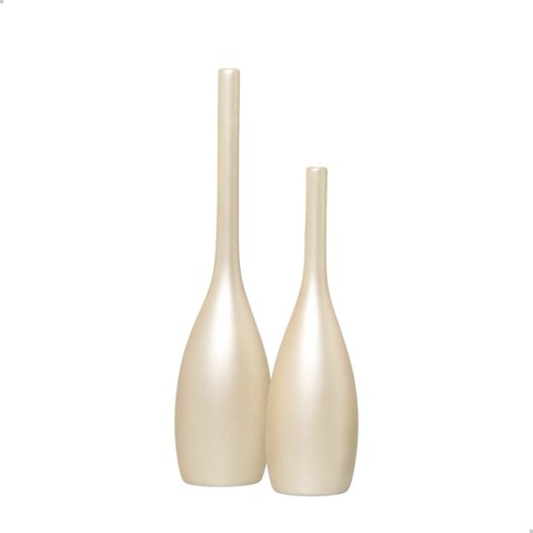 Vaso Decorativo de Cerâmica para Sala Dupla Tulipa Creme
