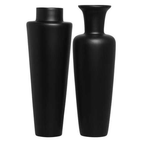 Dupla Vaso De Chão Paris E Madri Cerâmica Preto Fosco