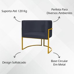 Poltrona Decorativa Para Sala Recepção Escritório Luna Suede Base de Ferro Dourada - 8