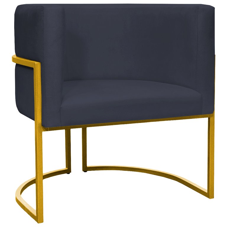 Poltrona Decorativa Para Sala Recepção Escritório Luna Suede Base de Ferro Dourada