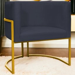 Poltrona Decorativa Para Sala Recepção Escritório Luna Suede Base de Ferro Dourada - 2