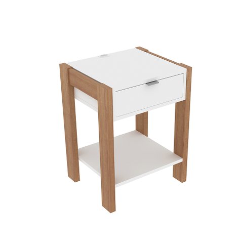 Mesa de Cabeçeira para Quarto Decorativa AZ1016 MDP Amendoa/Branco - Gran Belo