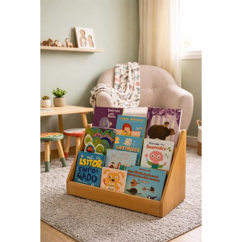 Expositor de Livros Menina Menino Chão Porta Livros Infantil - Madeirado