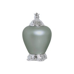 Pote Cairo G Com Tampa Cromada Decoração Cerâmica Cinza Fosco - 1