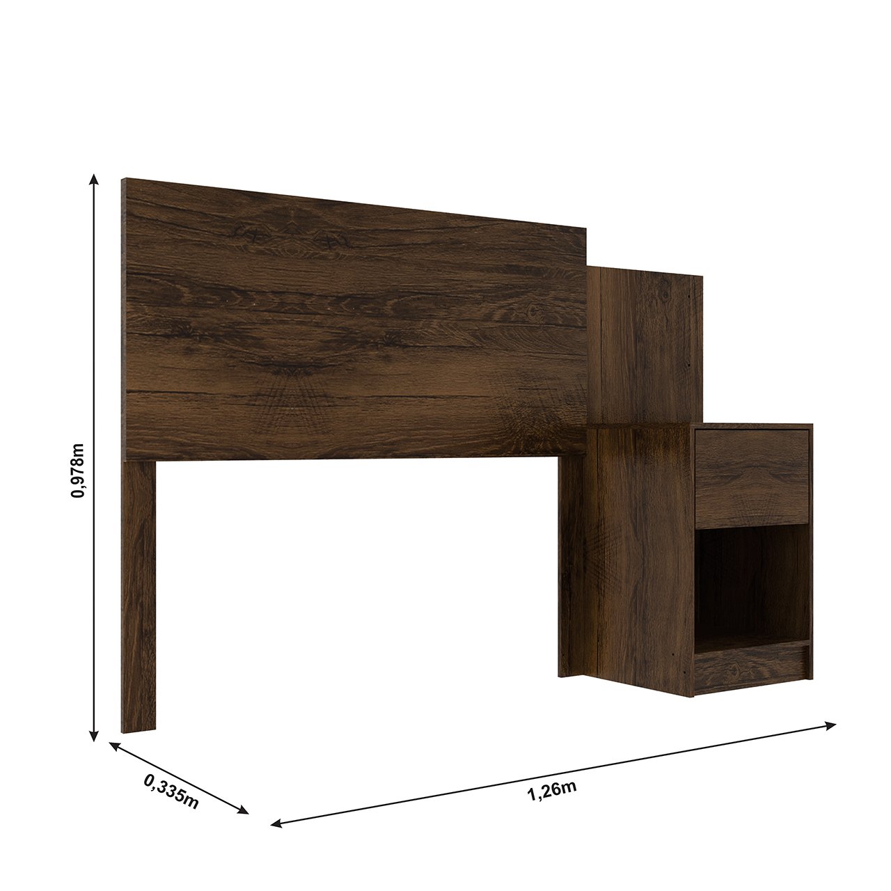 Cabeceira de Solteiro Altesa 1 Gavetas 1 Nichos Cacau - 3