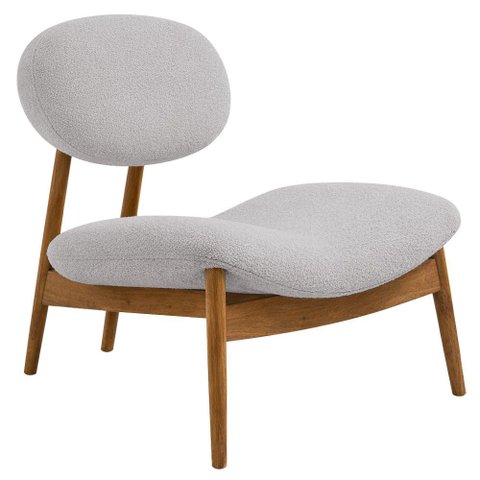 Poltrona Decorativa Yves Base Madeira Castanho Bouclé Cinza Claro - Nexta Casa