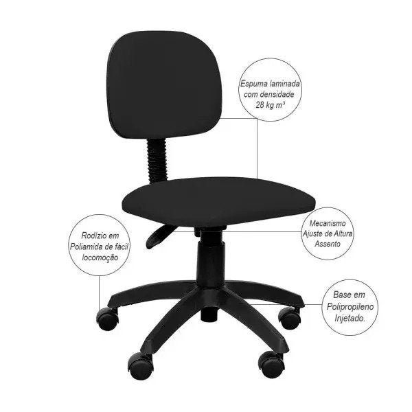 Kit Cadeira Escritório Economy Corano e Mesa Escrivaninha Industrial Soft Preto Fosco - Lyam Decor - 4