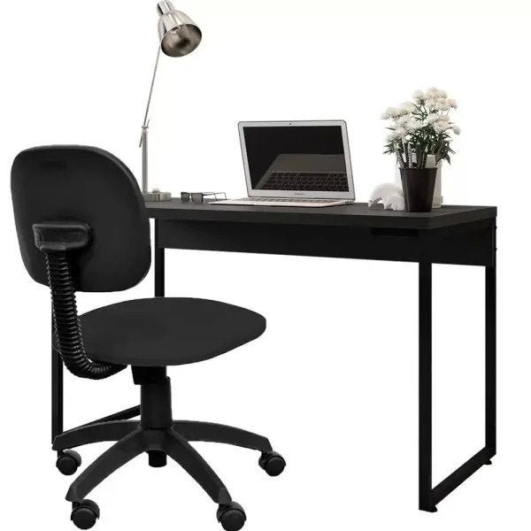 Kit Cadeira Escritório Economy Corano e Mesa Escrivaninha Industrial Soft Preto Fosco - Lyam Decor