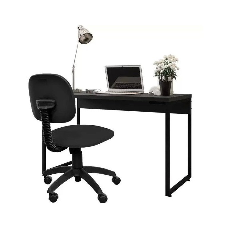 Kit Cadeira Escritório Economy Corano e Mesa Escrivaninha Industrial Soft Preto Fosco - Lyam Decor