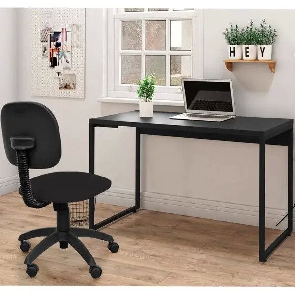 Kit Cadeira Escritório Economy Corano e Mesa Escrivaninha Industrial Soft Preto Fosco - Lyam Decor - 2