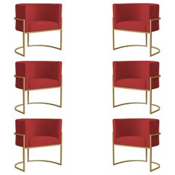 Kit 6 Poltronas Decorativa Sala de Estar Luana Base Gold Suede Vermelho - Montanaris Decor Md Montan - 1