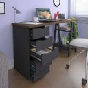 Ver imagem 3 de Mesa para Escritório Escrivaninha Home Office 5 Gavetas Spirit Nogal Preto - Lyam Decor