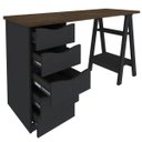 Ver imagem 5 de Mesa para Escritório Escrivaninha Home Office 5 Gavetas Spirit Nogal Preto - Lyam Decor