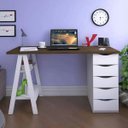 Ver imagem 2 de Mesa para Escritório Escrivaninha Home Office 5 Gavetas Spirit Nogal Branco - Lyam Decor