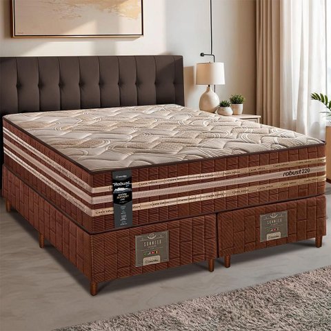 Cama Box King Colchão + Box 193x203x76 com Espuma Látex Robust Gel 220 Caramelo Cama Inbox