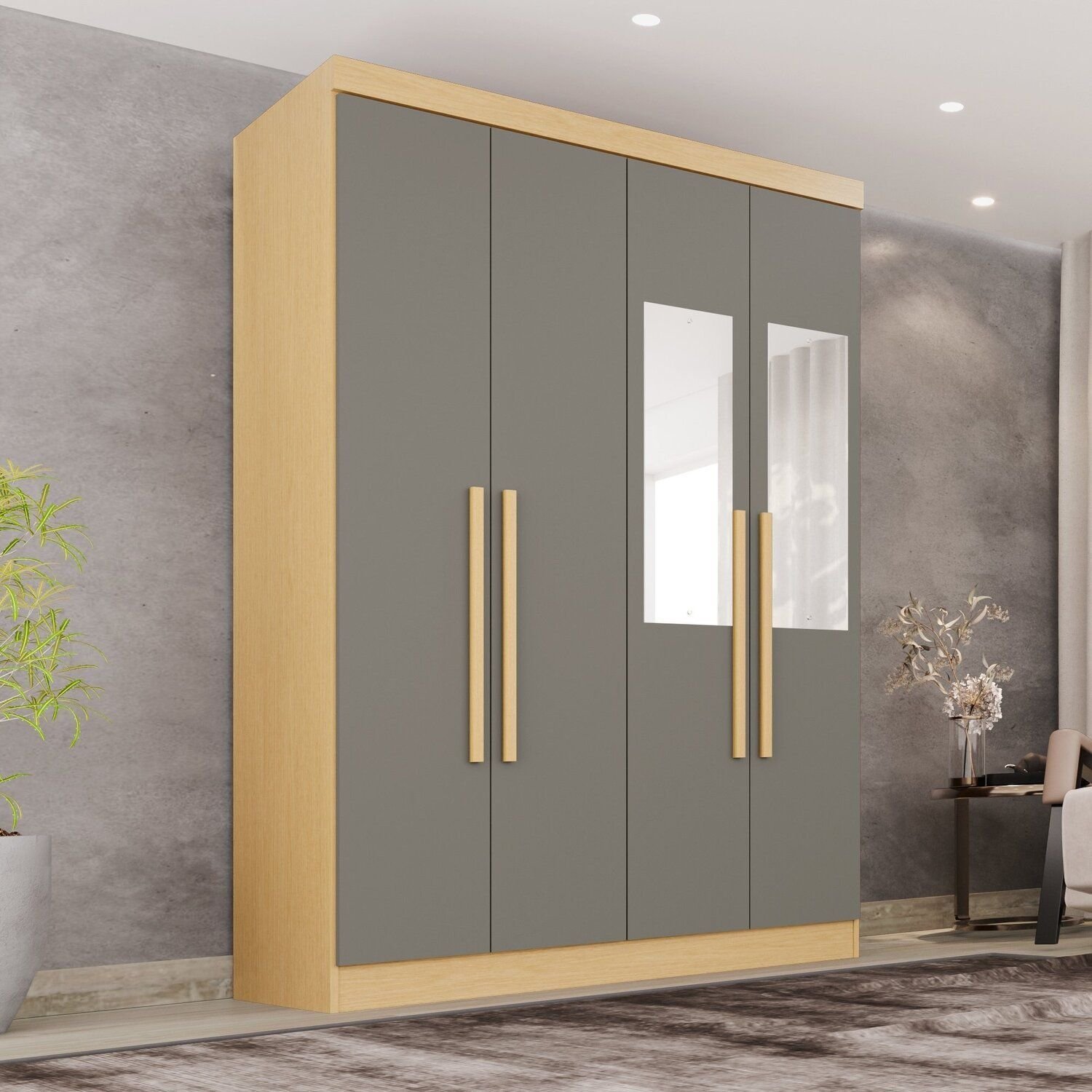 Guarda-roupa Casal com Espelho 4 Portas 2 Gavetas França Espresso
