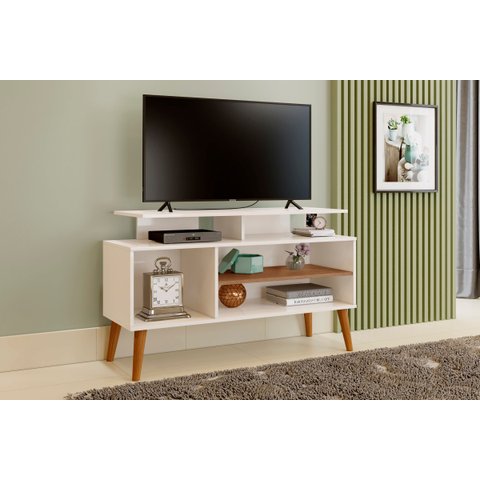 Rack Lion Sala Estar Tv Estante com Nichos e Prateleiras:off/canela