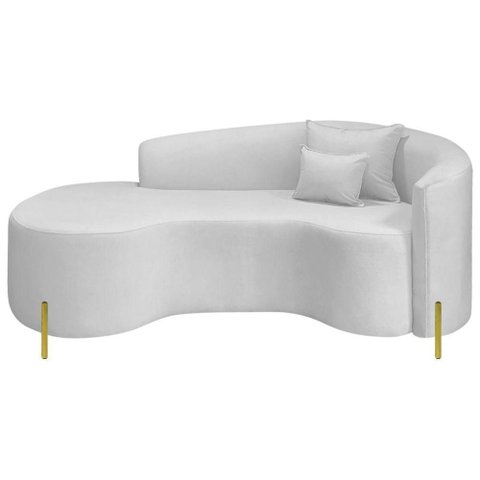 Divã Recamier Curvo Sala de Estar Recepção Inglaterra 200cm Pés Metal Dourado Lado Esquerdo