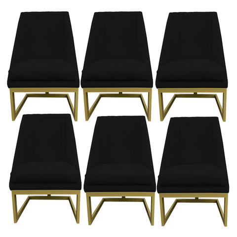 Kit 06 Cadeiras para Sala de Jantar Ana Base de Ferro Suede Preto - D'classe Decor